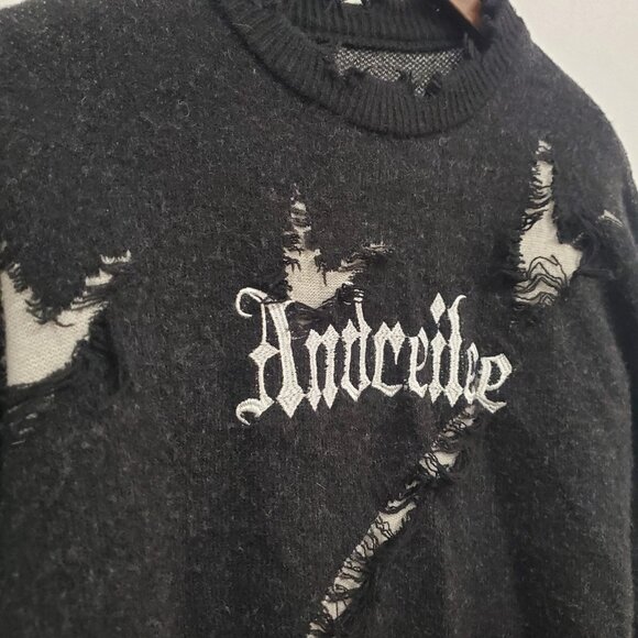 Andreilee Womens Distressed Sweater Size S Black Grunge Alternative Baddie Goth - Picture 2 of 9